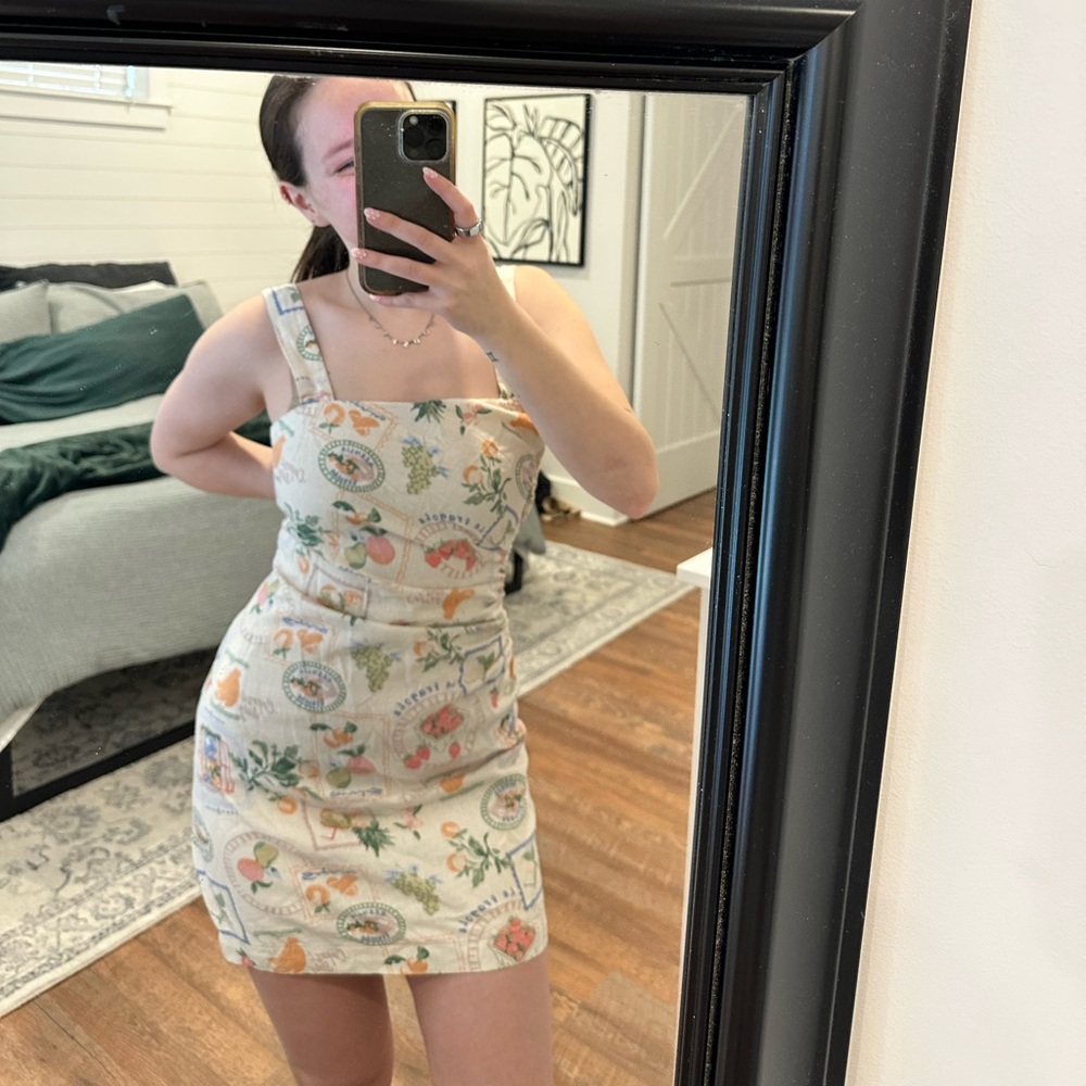 Abercrombie & Fitch Cream Fruit Print Square-Neck Mini Dress